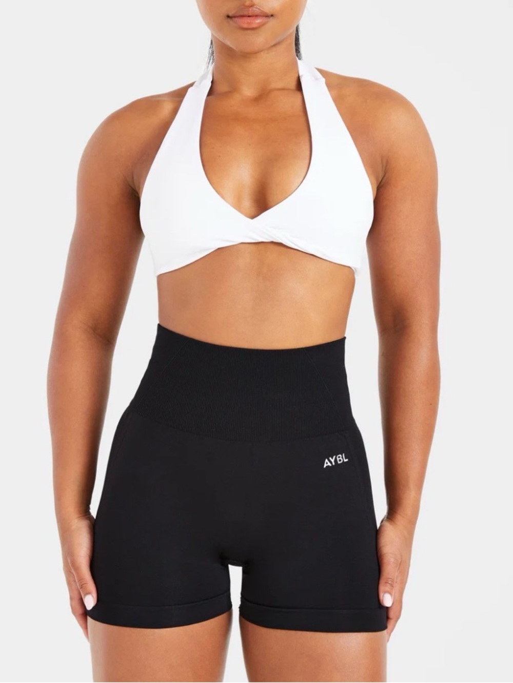 AYBL White Essential Halter Neck Sports Bra Size L FRONT TWIST